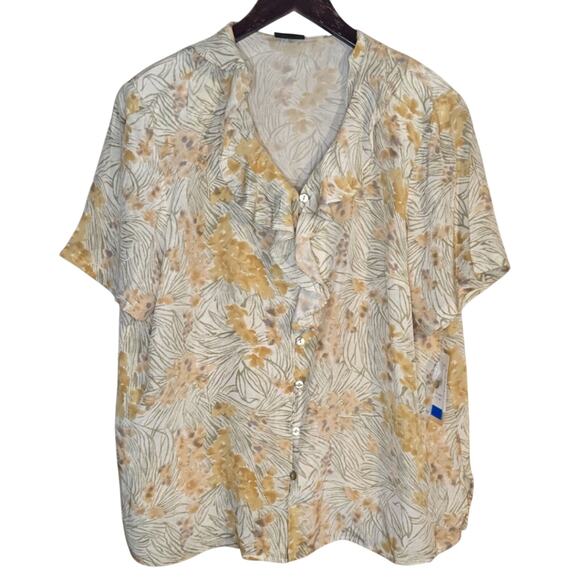 Notations Green Floral Silk Button Front Blouse | Size 18W | NWT 0212 - Picture 1 of 10